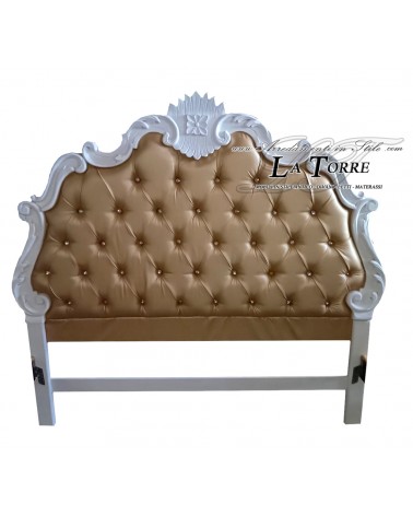 Testiera Testata Letto Matrimoniale Barocco ecopelle o Tessuto legno argento oro qualsiasi colore Fabiola