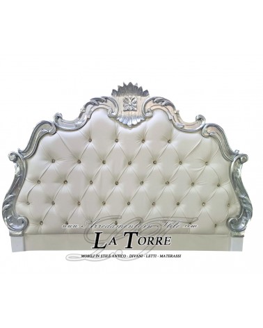 Testiera Testata Letto King Size Matrimoniale Barocco ecopelle o Tessuto legno argento oro qualsiasi colore Fabiola