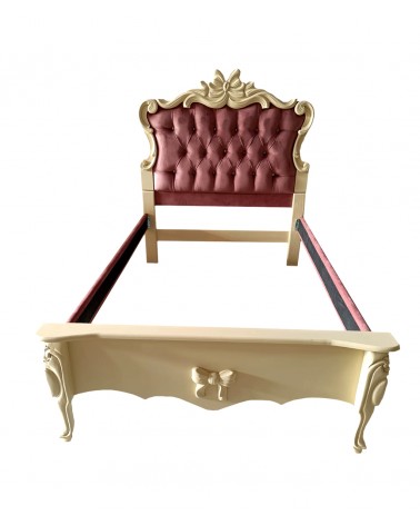 Barockes Doppelbett (Kingsize) mit Stauraum, Bezug aus Stoff oder Kunstleder, Massivholz, jede Farbe, Elodie