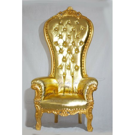 Poltrona Trono stile Barocco Moderno ecopelle o vellutino oro Swarovski Ar7579