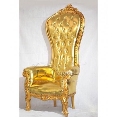 Poltrona Trono stile Barocco Moderno ecopelle o vellutino oro Swarovski Ar7579