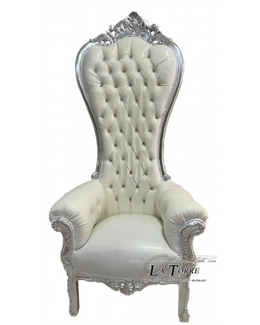 Thronsessel im Barockstil aus Kunstleder oder Samt, weiß, silber, Swarovski Ar7579