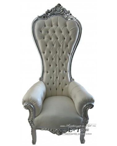 Thronsessel im Barockstil aus Kunstleder oder Samt, weiß, silber, Swarovski Ar7579