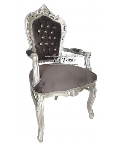 Chair Armchair Still Louis XV Baroque Empire silver gray velvet AL2729