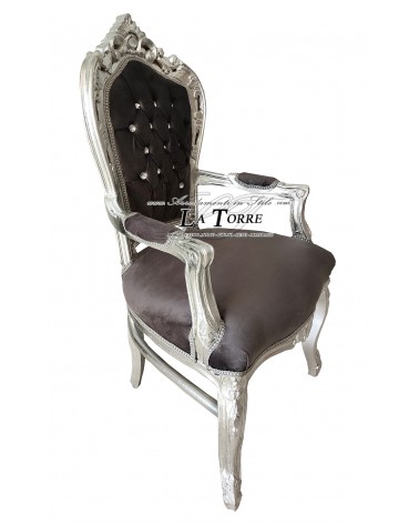 Chair Armchair Still Louis XV Baroque Empire silver gray velvet AL2729