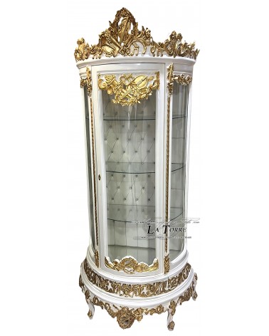 Gebogener Glasschrank im Louis-XV-Barockstil mit weißen und goldenen Swarovski-Kristallen AL3643