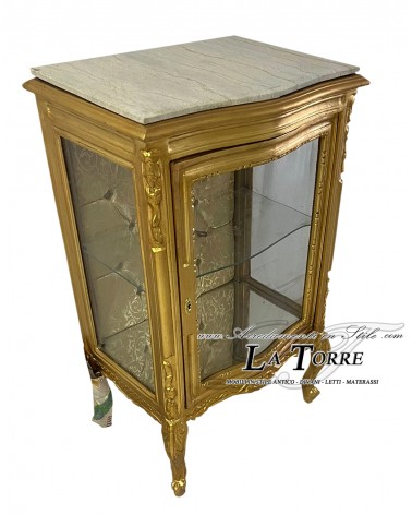 Louis XV Baroque Glass Display Cabinet Gold Marble Ivory Damask Fabric or Eco-leather Swarovski AL3337