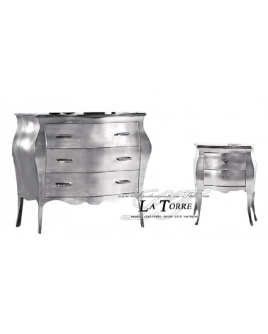 Triptych bedroom night group chest of drawers classic rounded gold or silver bedside table in Alba wood