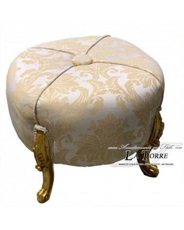 Eneas runder Pouf Louis XV Barock Gold Elfenbein Damaststoff Swarovski AL6064