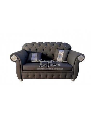 Divano 2 posti rete e materasso Chesterfield moderno ecopelle o velluto qualsiasi colore swarovski AZ02