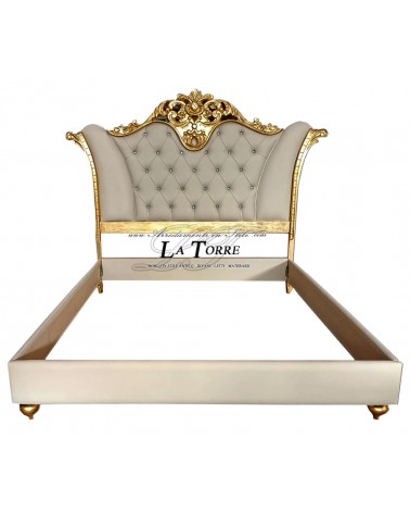 Letto Matrimoniale Barocco ecopelle o tessuto legno foglia oro argento qualsiasi colore Ferragni