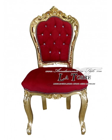 Chair armchair still Louis XV wood baroque gold velvet red swarovski AL1826