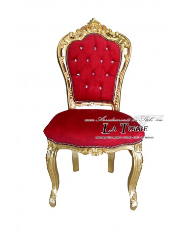 Chair armchair still Louis XV wood baroque gold velvet red swarovski AL1826