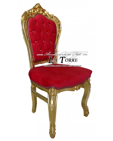 Chair armchair still Louis XV wood baroque gold velvet red swarovski AL1826