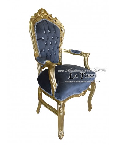 Sedia Poltrona Still Luigi XV Barocco Impero oro vellutino grigio AL2729