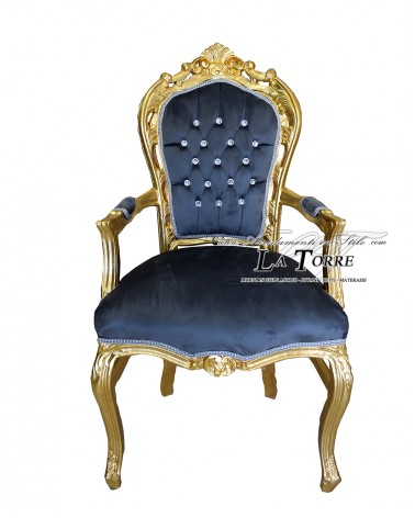 Sedia Poltrona Still Luigi XV Barocco Impero oro vellutino grigio AL2729