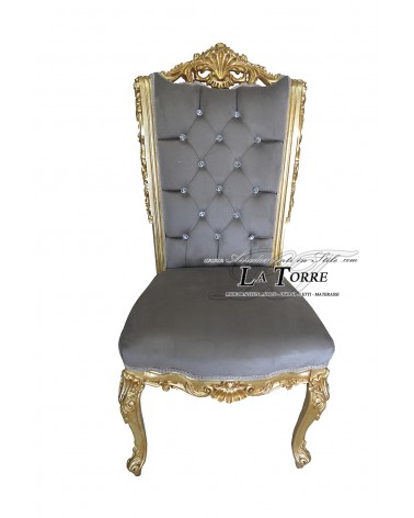 Chair Armchair Queen Elizabeth Louis XV Baroque Empire Gold Velvet Grey LT3025