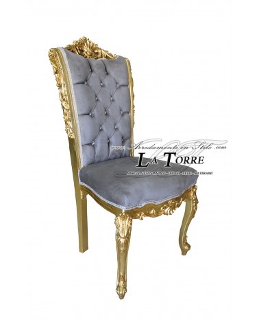 Chair Armchair Queen Elizabeth Louis XV Baroque Empire Gold Velvet Grey LT3025