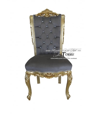 Chair Armchair Queen Elizabeth Louis XV Baroque Empire Gold Velvet Grey LT3025