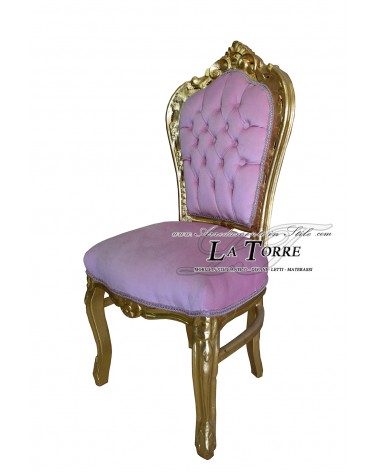 Poltrona Sedia Still Luigi XV Barocco Legno Oro velluto rosa swarovski AL1826