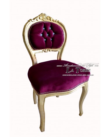 Musikstuhl im Stil des Barock Louis XV mit Blattgold und burgunderrotem Samt K90