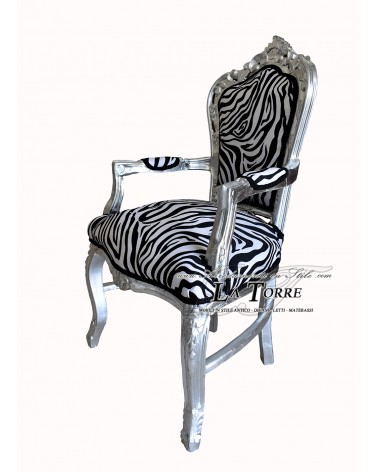 Sedia Poltrona Still Barocco Impero argento tessuto zebrato Juve bianco nero AL2729