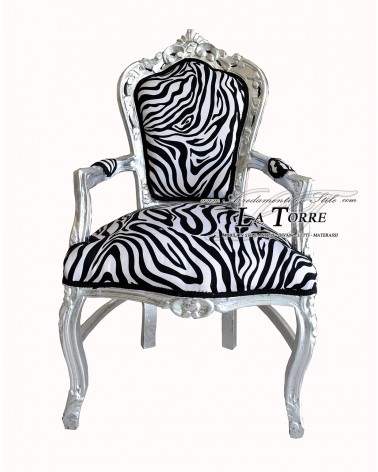 Sedia Poltrona Still Barocco Impero argento tessuto zebrato Juve bianco nero AL2729