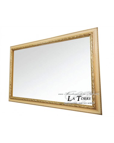 Specchio da parete Barocco su misura decorativo Rettangolare specchiera classica Casa e Ufficio, avorio e oro cracklè G131OC