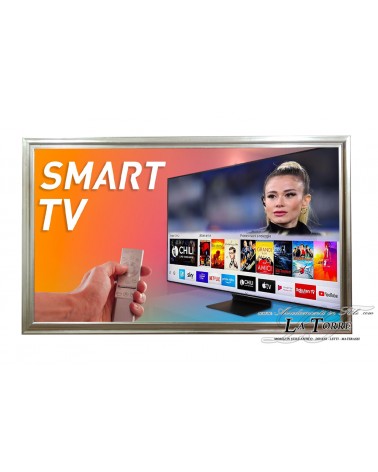 Moderner klassischer silberner Smart-TV-Rahmen, umgekehrt/ein maßgefertigter Holzrahmen
