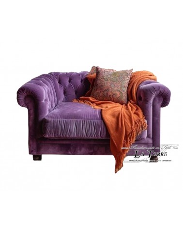 Modern English Chesterfield Sofa Armchair with Armrests Velvet or Eco-leather Any Color Swarovski Buttons AZ20b