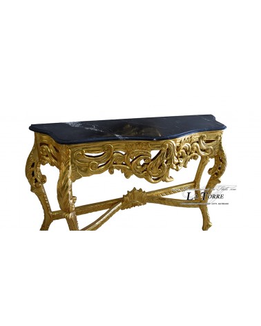 Konsolentisch mit Spiegel, Louis XV Barock, Blattgold, schwarzer Marmor LT3057