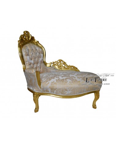 Bank, goldene Liege, elfenbeinfarbener Lilienstoff, Barocksofa, Swarovski AL3559