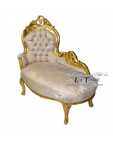 Bank, goldene Liege, elfenbeinfarbener Lilienstoff, Barocksofa, Swarovski AL3559