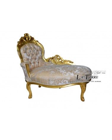 Bank, goldene Liege, elfenbeinfarbener Lilienstoff, Barocksofa, Swarovski AL3559