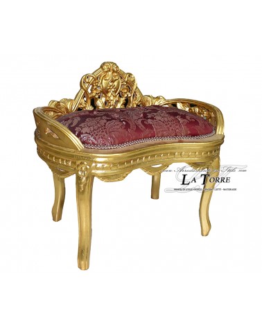 Barockbank mit goldenem Gestell und bordeauxrotem Lilienstoff AR1563