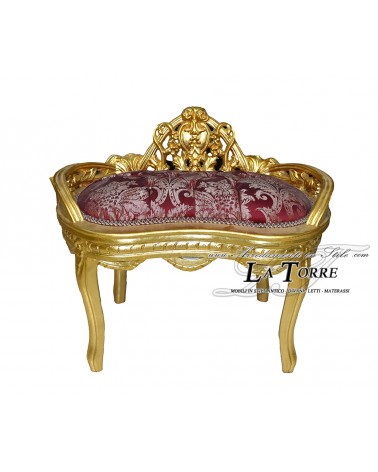 Barockbank mit goldenem Gestell und bordeauxrotem Lilienstoff AR1563