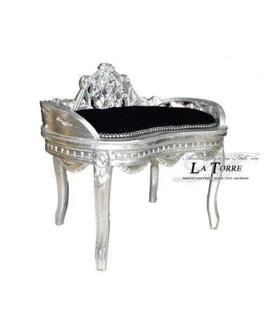 Bench Baroque style bench silver frame black velvet Swarovski AR1563