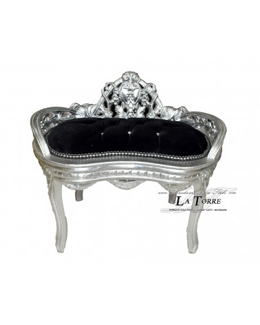 Barockbank mit silbernem Gestell und schwarzem Samtbezug Swarovski AR1563