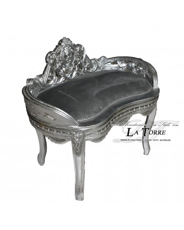 Barockbank mit silbernem Gestell und grauem Samtbezug AR1563