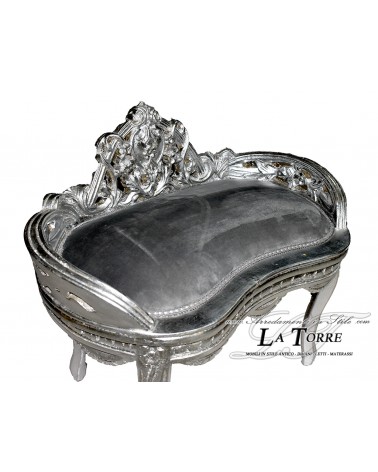 Bench Baroque style bench silver frame grey velvet AR1563