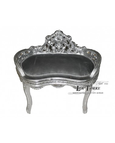 Bench Baroque style bench silver frame grey velvet AR1563