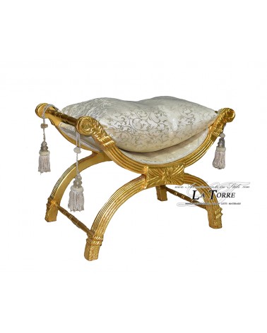 Savonarola Bench Louis XV Stool Gold Fabric Virginia Champagne AR1561