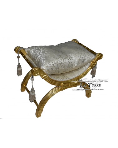 Savonarola Bench Louis XV Stool Gold Fabric Virginia Champagne AR1561