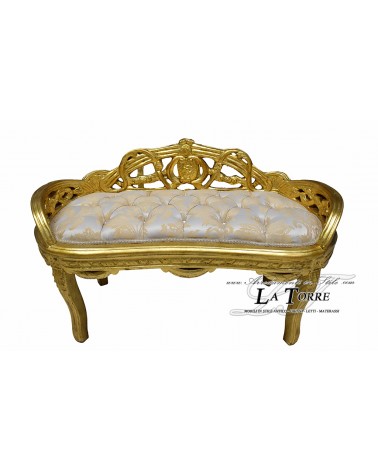 Bench Baroque style bench gold frame ivory damask fabric AR1563