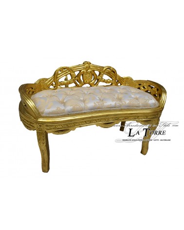 Panca panchetta in stile barocco struttura oro tessuto damascato avorio AR1563