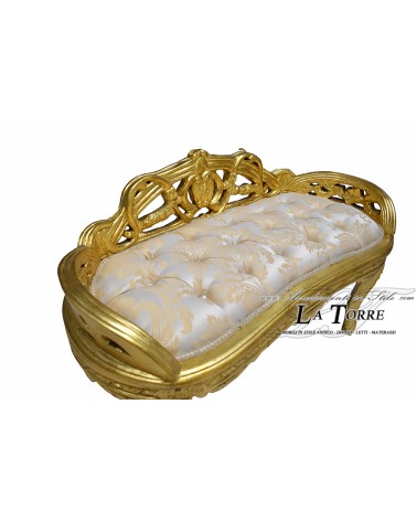 Panca panchetta in stile barocco struttura oro tessuto damascato avorio AR1563