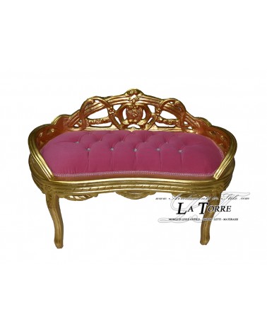 Bench Baroque style bench gold frame velvet fabric wine red AR1563