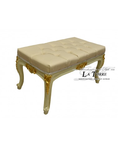 Baroque rectangular bench capitonné ivory gold details eco-leather ivory LT3024