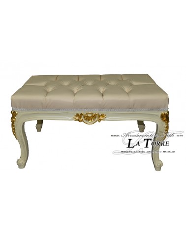 Baroque rectangular bench capitonné ivory gold details eco-leather ivory LT3024