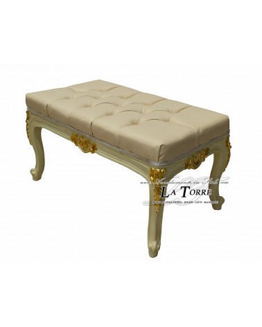 Baroque rectangular bench capitonné ivory gold details eco-leather ivory LT3024